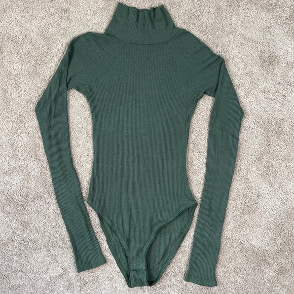 Intimately Free People Bodysuit Womens S Green All You Want Turtleneck Waffle - Picture 1 of 8